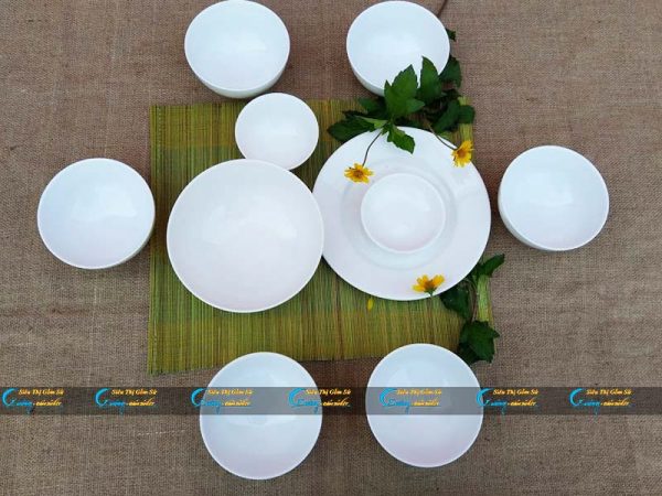 Bộ bát đĩa 10 sản phẩm sứ trắng Minh Châu